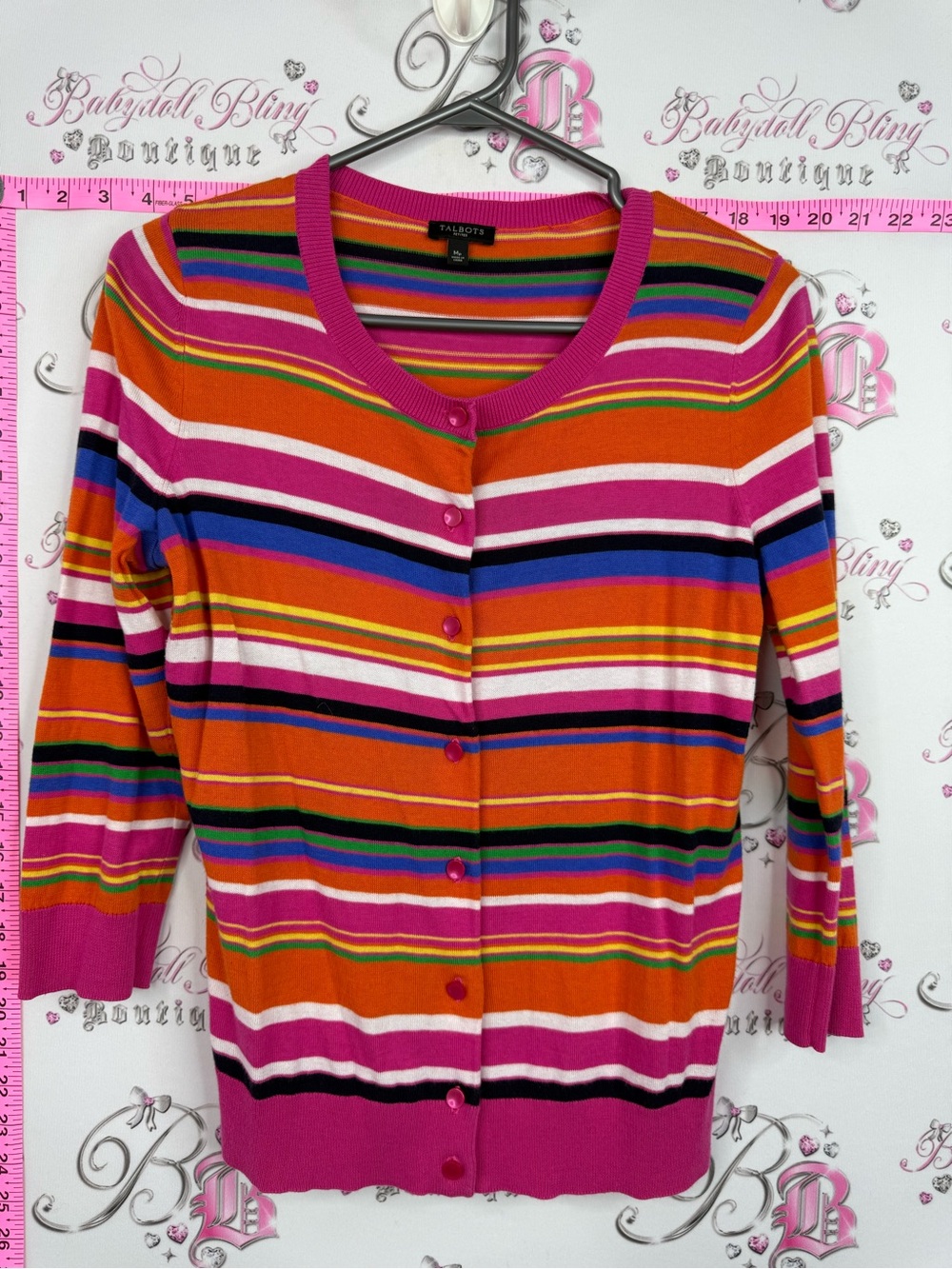 Talbots Pink & Orange Striped Button-Front Sweater